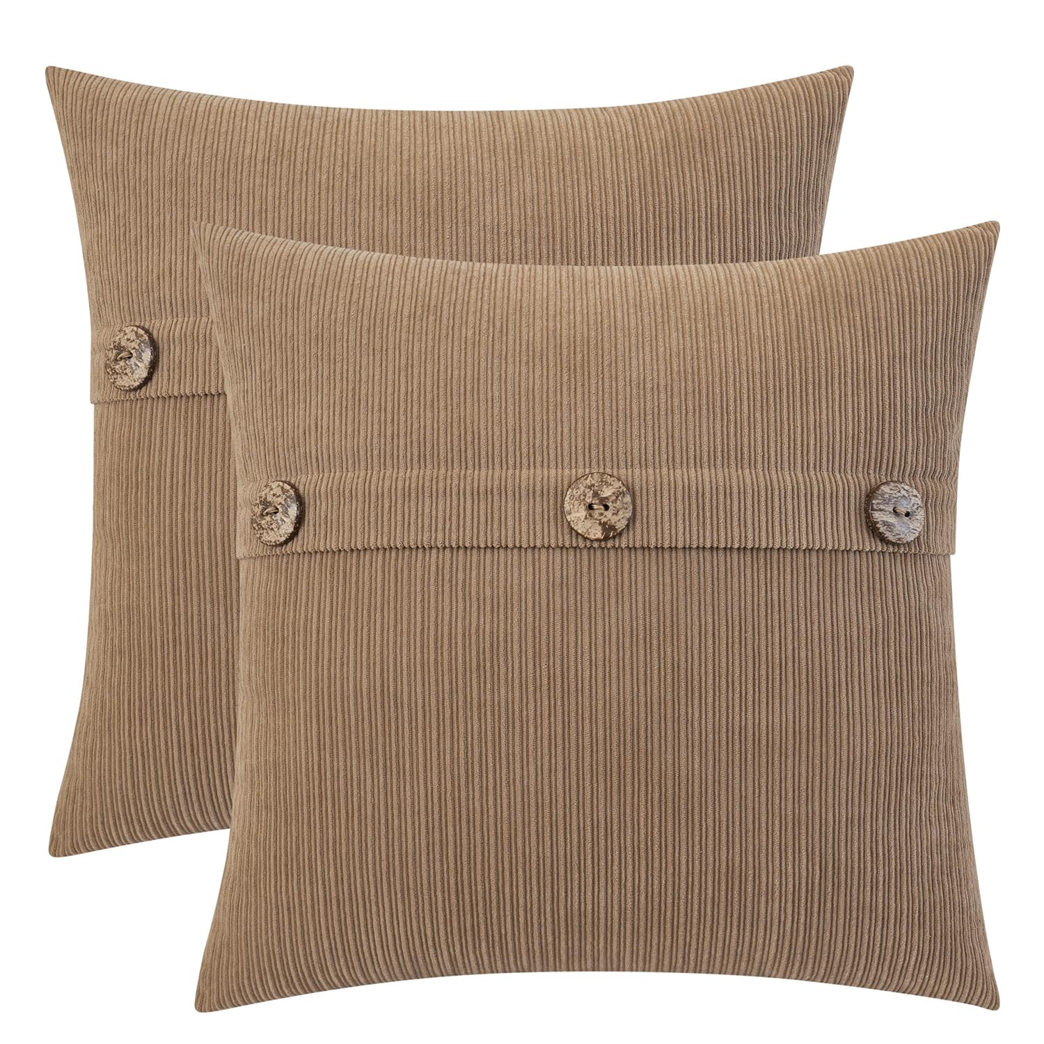 Photo 1 of HWY 50 Taupe Chenille Throw Pillow Covers 16x16 Inch with Triple Buttons, Soft Farmhouse Accent Decorative Cushion Cases for Couch Sofa Bed Living Room Pack of 2