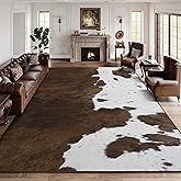 DweIke Cowhide Print Washable Area Rugs 8x10, Soft Animal Pattern Large Rug for Living Room Bedroom, Non-Slip and Stain Resistant Throw Carpet for Dining Room Office Western Home Decor, Brown