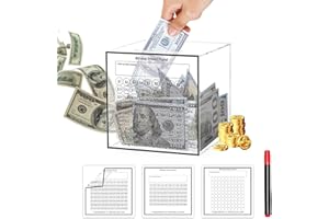 GDGJWL Acrylic Piggy Bank for Couples & Teens - Money Saving Box with 60/80/100-Day Savings Trackers, Transparent 4.72-Inch Cube Dry Erase Marker