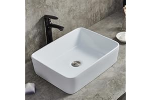 Ufaucet 19"x15" Bathroom Sink Modern White Rectangular Ceramic Countertop Bathroom Vanity Vessel Sink, 19 Inch Porcelain Above Counter Art Basin Vessel Sinks for Bathrooms Lavamanos Para Baños