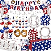 Baseball Birthday Decorations-210Pcs Baseball Themed Plates and Napkins Gameday Sport Themed Tableware and Balloons Party Supplies