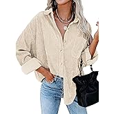 Womens Corduroy Button Down Shirts Dressy Casual Long Sleeve Blouses Oversized Fall Tops Jackets Shackets 2025