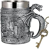 alikiki Medieval Castle Dragon Coffee Mug - 21oz D&D Dragon Game Mug of Thrones Merchandise Stainless Beer Mugs Gifts for Men Dragons Themed Party Decoration