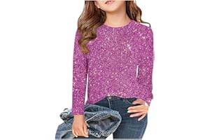 Girls Sparkly Sequin Shirts Long Sleeve T-Shirts Shiny Glitter Gifts Tops Tees for Kids 3-14 Years