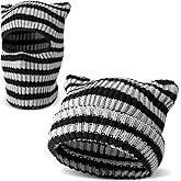 Cutecrop Cat Ear Beanie Hat for Women Winter Crochet Cat Beanie Face Mask Balaclava Hat Grunge Accessories Black, Gray