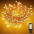 2Pcs Fairy Lights Plug in, 10Ft 200LED Copper Wire Firecracker Firefly Lights Waterproof Cluster String Lights for Ceiling Bedroom Wreath Window Wedding Christmas Tree Decor, Warm White (No Remote)