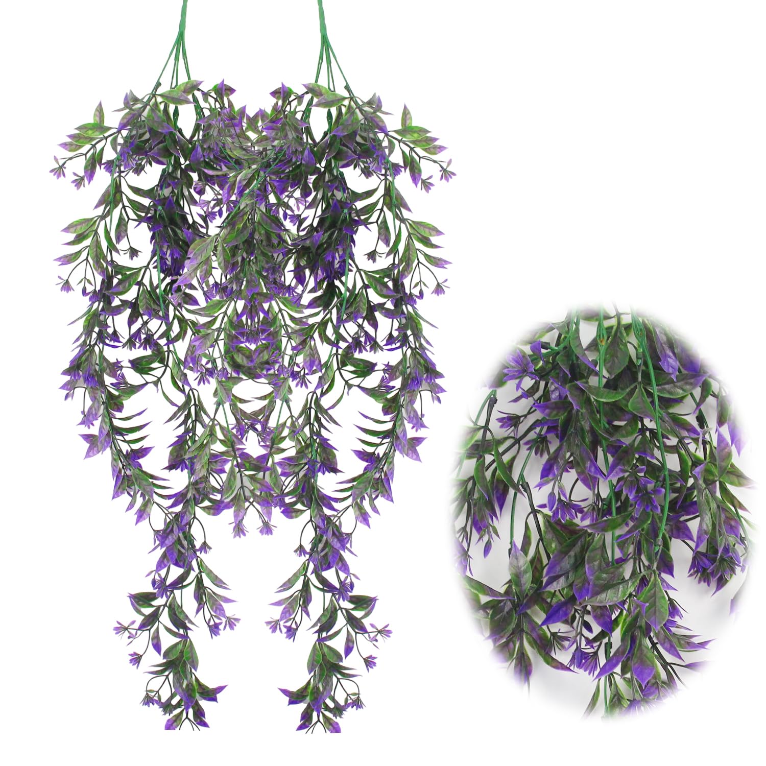 JINXM Artificial Hanging Vines Plants Plastic Ferns Plants Artificial Ivy Garland Trailing Weeping Ivy Vine Drooping Plant for Balcony Porches Patio Basket Decor (Purple)