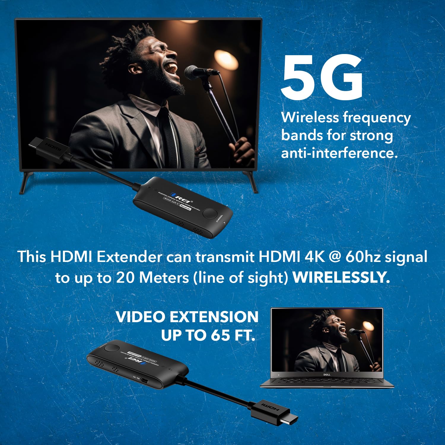 OREI Wireless HDMI Extender Transmitter & Receiver Dongle UtraHD 5.1-5.2 Ghz Up to 4K @ 60Hz - Upto 60 Feet - Perfect for Streaming from Laptop, PC, Cable, Netflix, YouTube, PS4 to HDTV/Projector