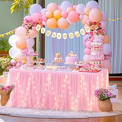 Shillance 9ft Pink Tulle Table Skirt for Rectangle