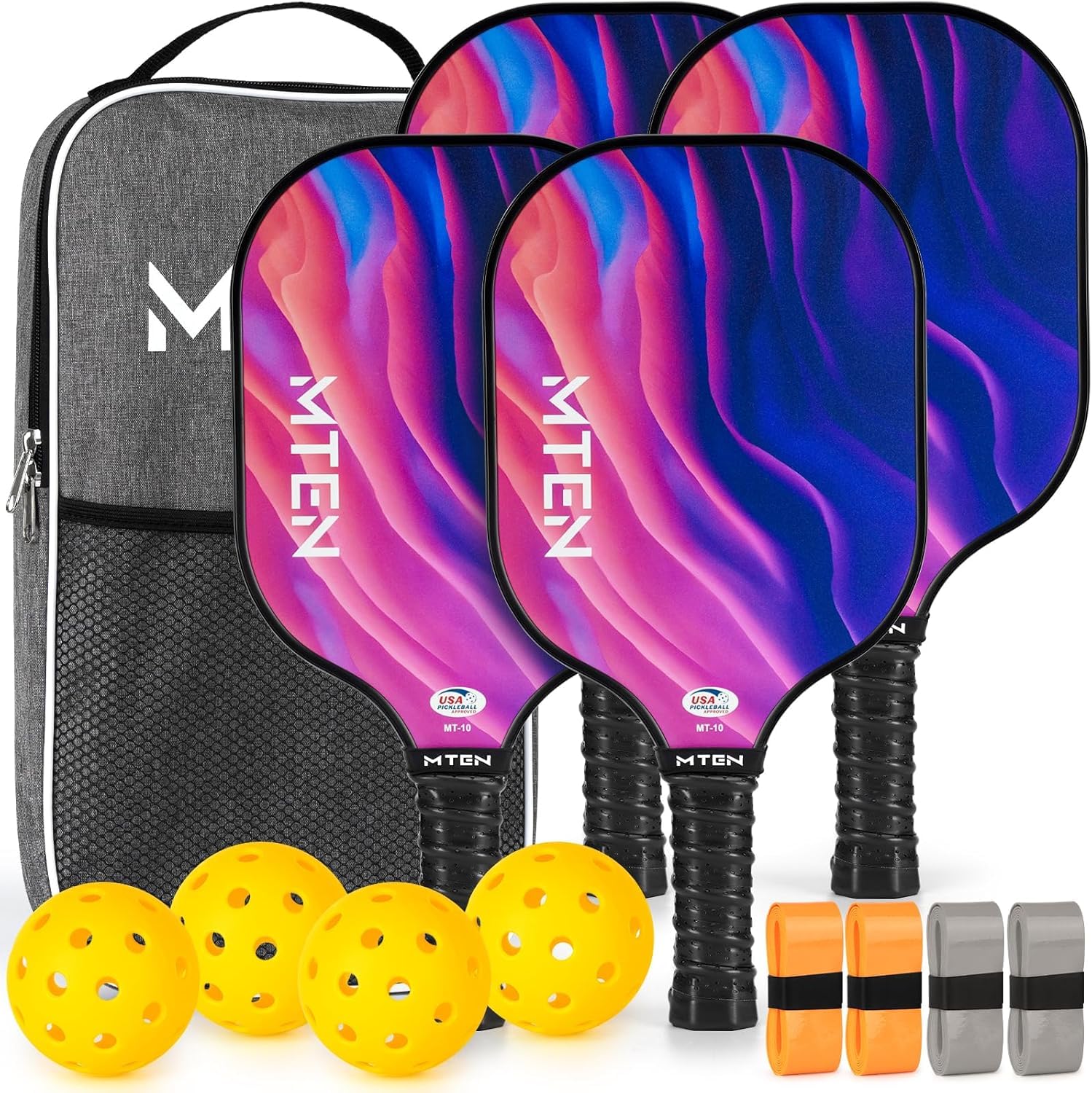 Pickleball Paddles, Pickleball Paddles Set of 4, USAPA Approved Fiberglass Pickle Ball Set, 4 Paddles, 4 Outdoor Balls with Bag, Comfortabla and No-Slip Grip ​for Men Women Image