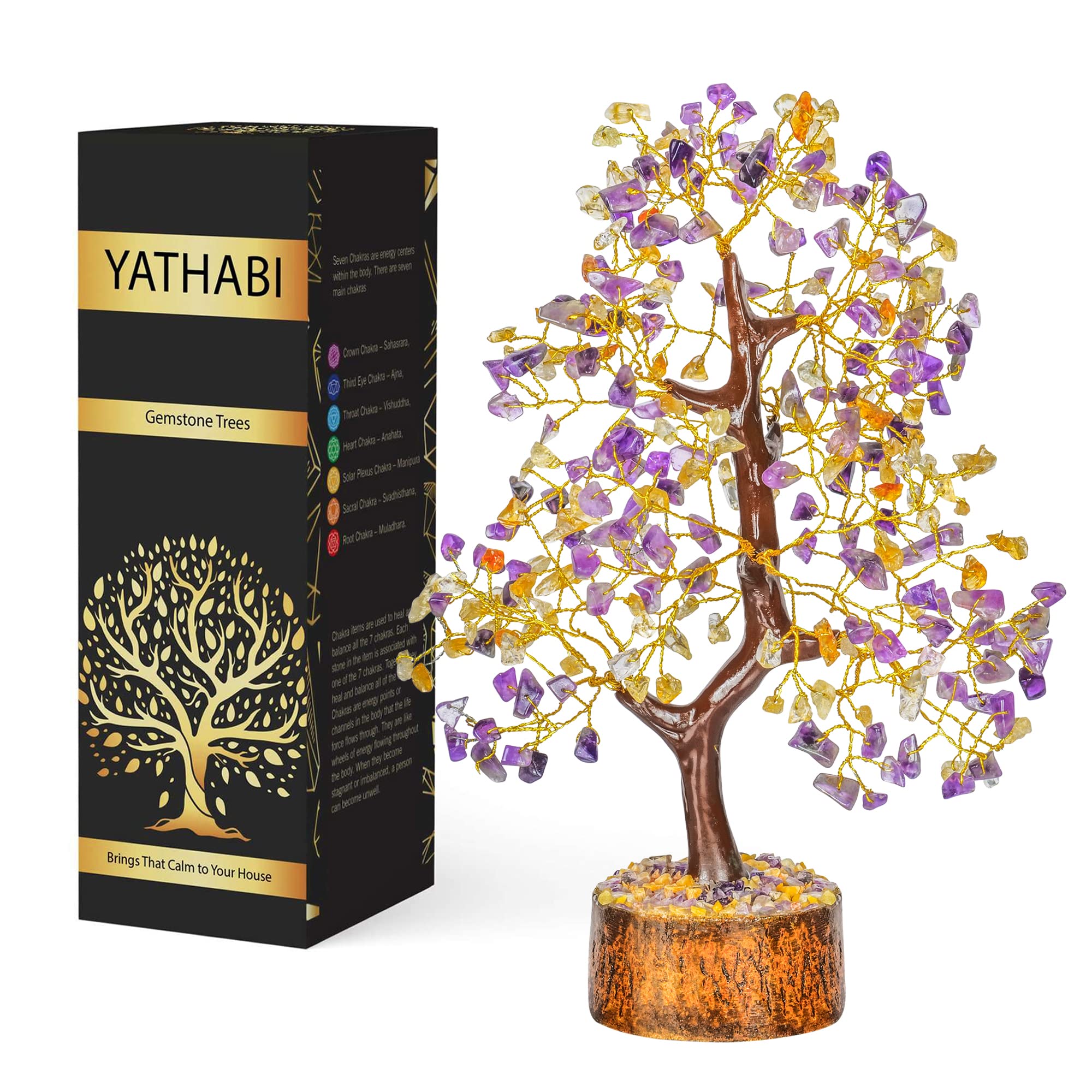 YATHABI Amethyst Tree - Gemstone - Crystal Bonsai Tree - Yellow Aventurine - Crystal Tree - Tree of Life Decor - Spiritual Gift - Money Tree - Chakra Tree - Feng Shui Tree - Good Luck… — image 1