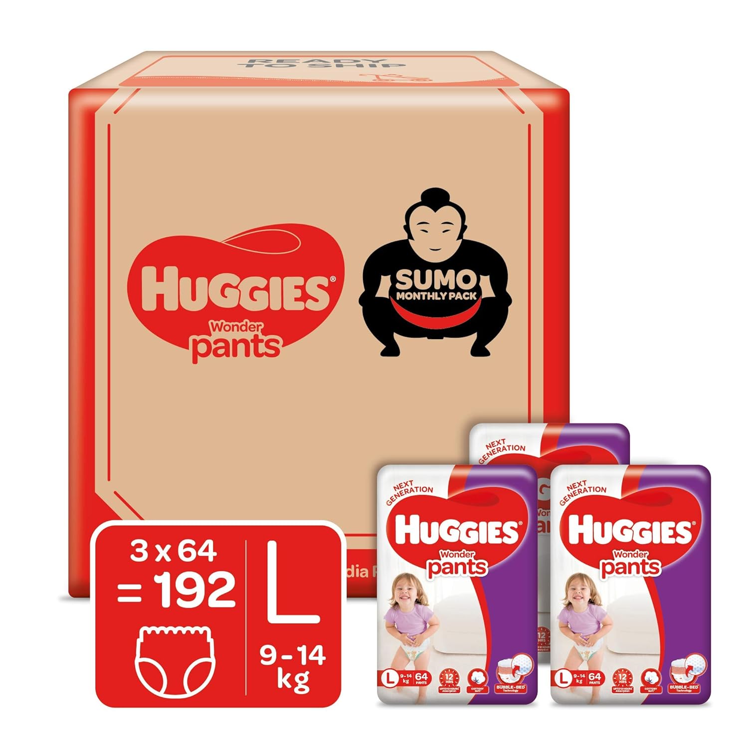 Buy Huggies Wonder Pants Diapers Sumo Pack, Large (192 Count) Online at Low Prices in India