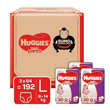 Huggies Wonder Pants Diapers Sumo Pack, Large (192 Count)