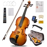 Tostar Violin 4/4 Full Size, Beginners Fiddle Kit with Case &amp; Bow, Amber | Long-Lasting Tone, Metal Fine-Tuning Screw, Padded Gig Bag, Includes All Essential Accessories for Learning the Violin