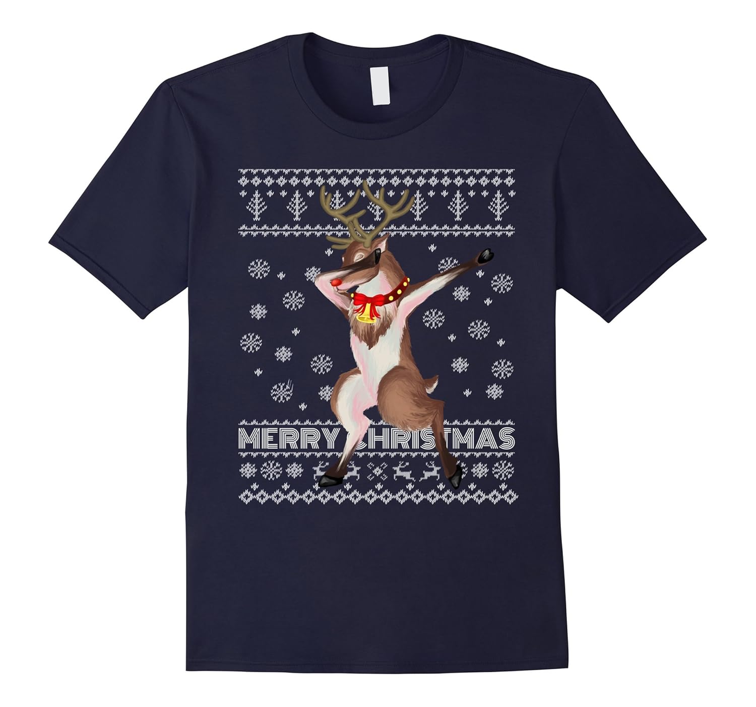 Dabbing Reindeer Ugly Sweater Christmas T-shirt-Rose