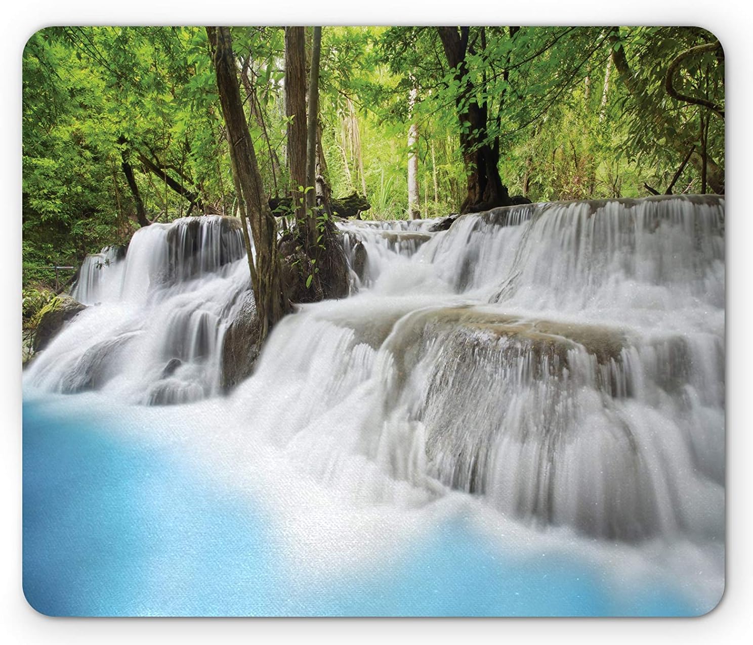 滝のマウスパッドで プール熱帯ジャングルの上の森の霧の中で神秘的なエラワンの滝 標準サイズ長方形滑り止めラバーマウスパッド 淡いブルーグリーンホワイト Msosh マウスパッド 通販 Amazon