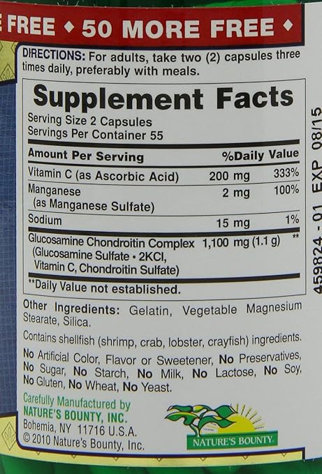 Amazon Com Nature S Bounty Glucosamine Chondroitin Complex 110 Capsules Pack Of 2 Health Personal Care