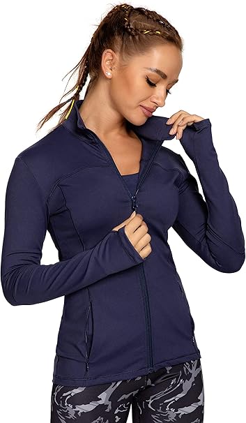 QUEENIEKE Womens Sports Jacket Turtleneck Slim Fit Full-Zip Running Top 80927 - blue - XX-Large 