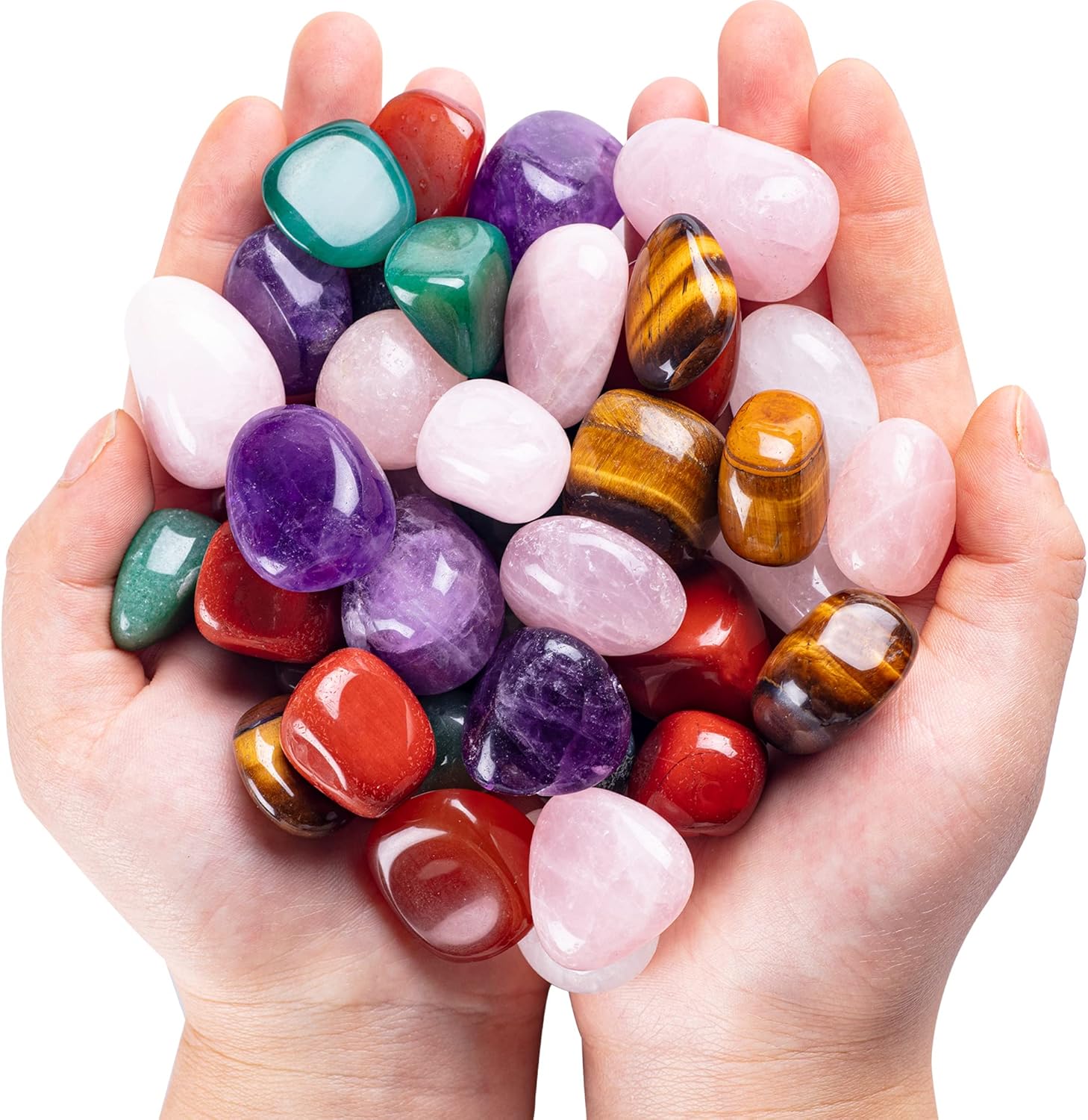 Indoor Fountains & Accessories - FORBY 3lb Natural Bulk Assorted Tumbled Polished Stones Crystal Set Quartz Stone Kit Real Raw Stones for Home Decoration Reiki Gifts Energy Therapy Beginners-Stone Size 30 MM