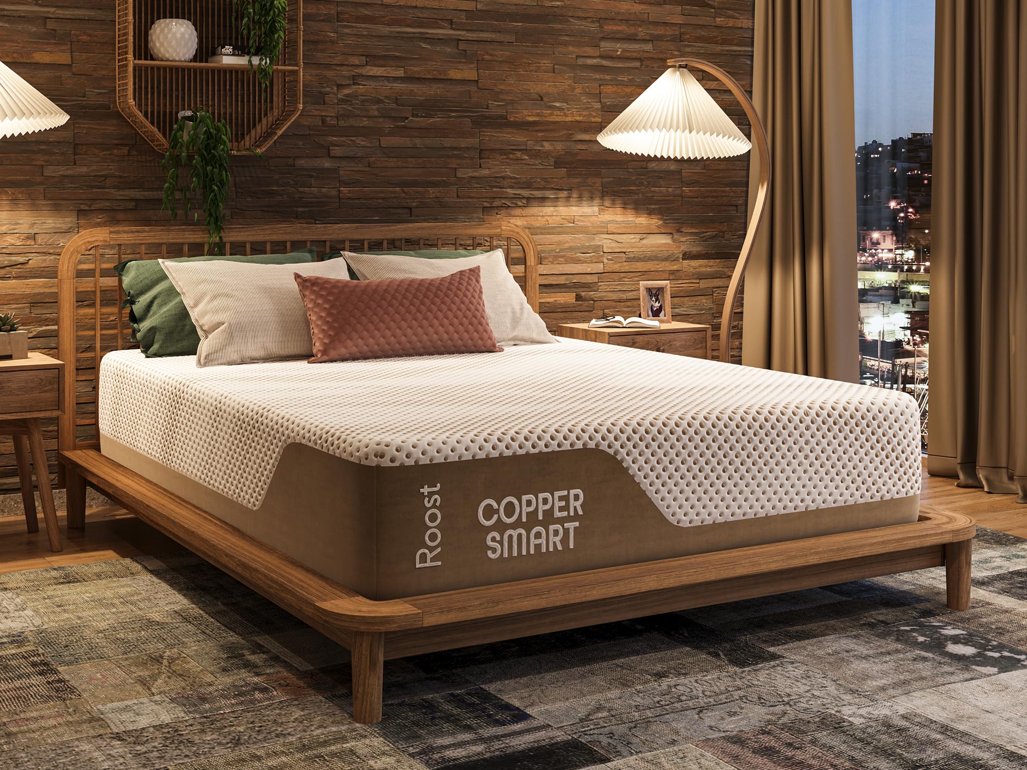 Photo 1 of ROOST SLEEP 14-Inch Queen Mattress, Copper Smart Thermic Gel Cooling for Hot Sleepers & Back Pain Relief, Medium Firm Hybrid, Made in USA, CertiPUR-US Certified, Bed in a Box
