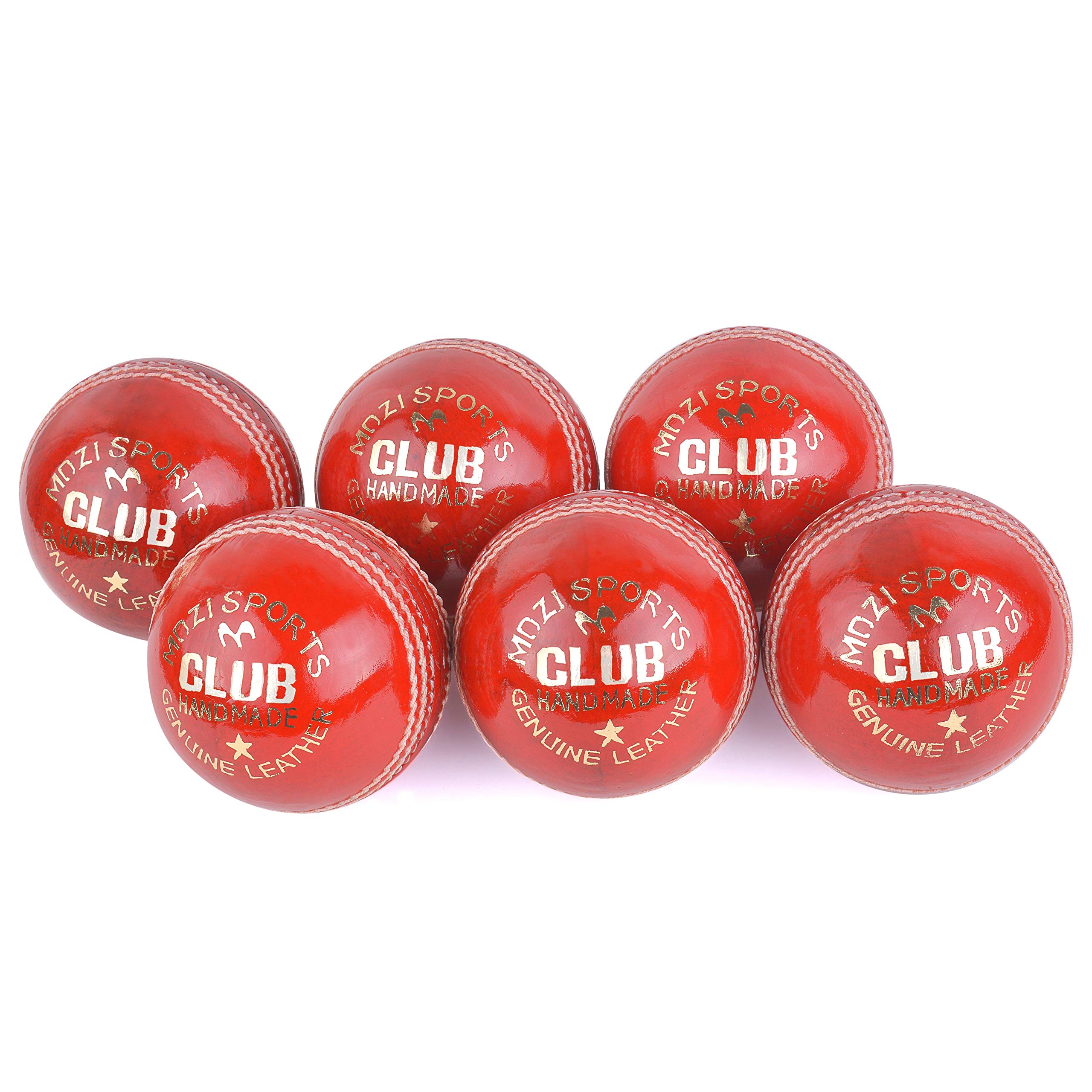 Mozi Sports® Junior Cricket Balls School Youth Age 14+ Leather Hard Balls Weight 4.75oz Pack Of 6 (Red)