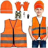 5 Pcs Orange Hunting Costume Set Orange Reflective Hunting Clothes Kids Reflective Safety Vests and Beanie for Outdoor Adventure