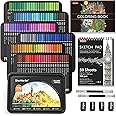 174 Colors Professional Colored Pencils, Shuttle Art Soft Core Coloring Pencils Set with 1 Coloring Book,1 Sketch Pad, 4 Sharpener, 2 Pencil Extender, Perfect for Artists Kids Adults Coloring, Drawing