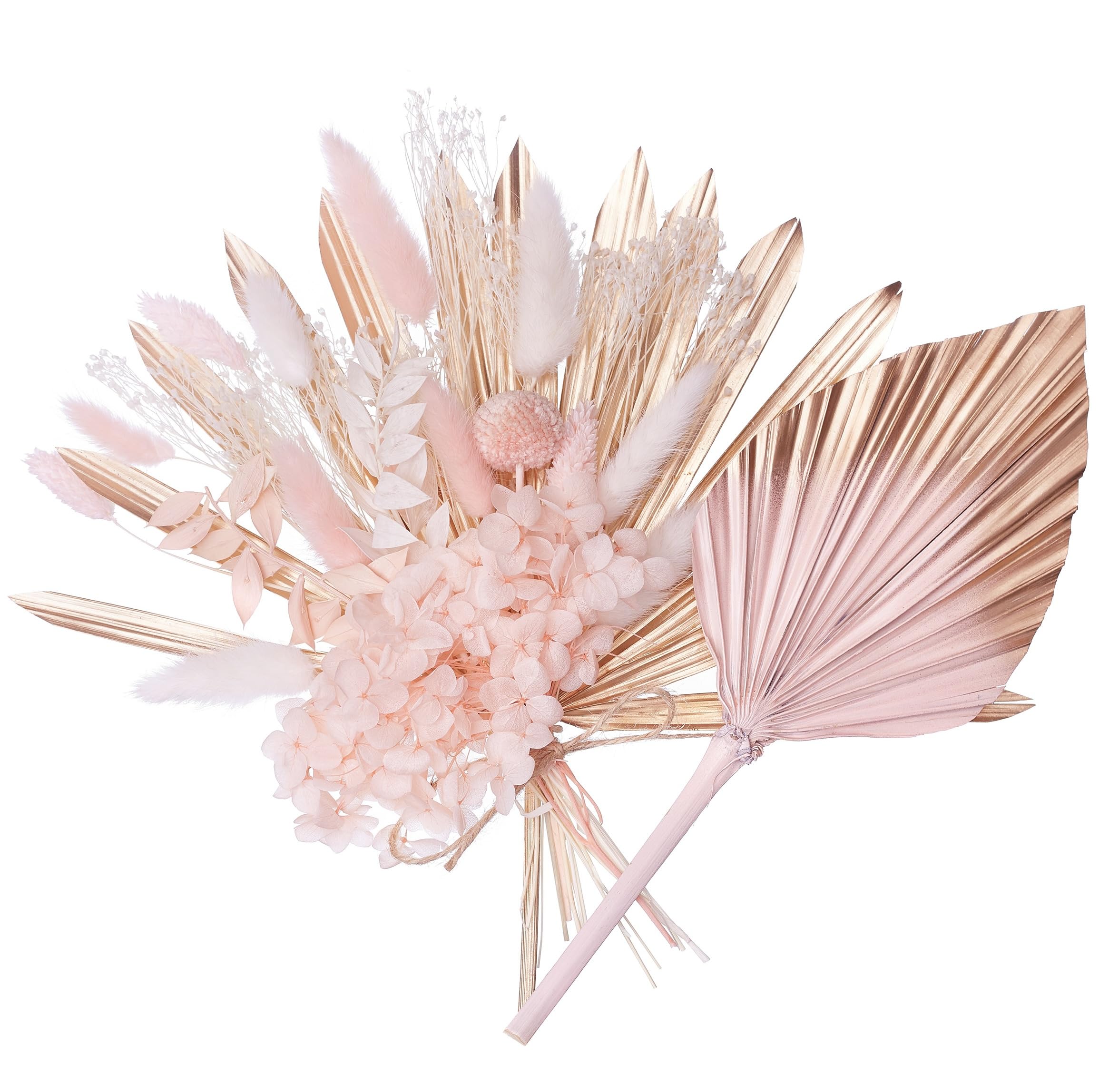 The Baked Studio - Dried Flower Cake Topper Set With Pink & Gold Ombre Dried Palm Spear and Gold Sun Palm Leaf Leaves For Cake Decorating (Pink & Gold Set)