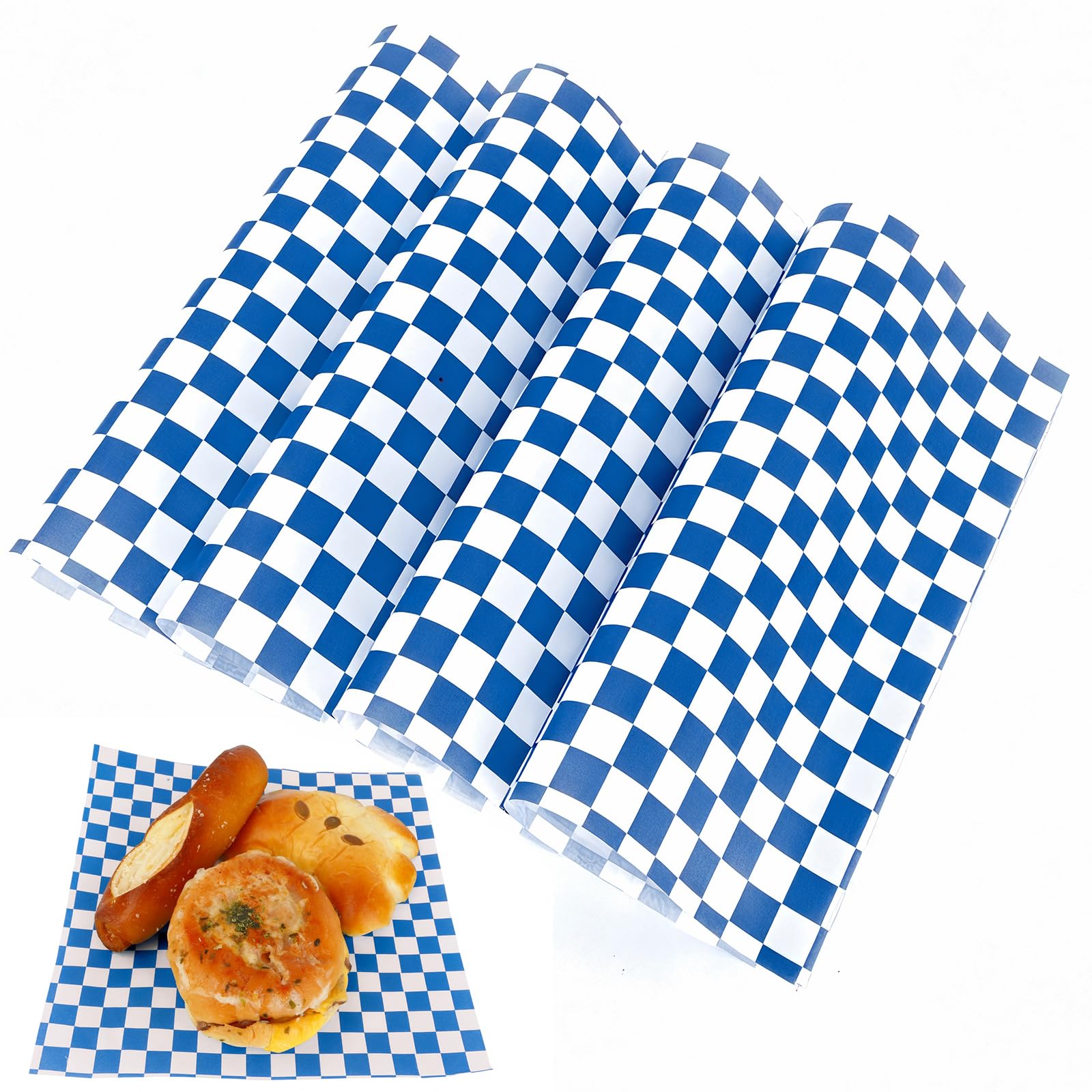 Photo 1 of 200 Pcs Wax Paper Sheets for Food Deli Wrap Paper Sheets 7 * 7 Inch Food Basket Liners Checkered Square Sandwich Wraps for Burgers Bread Restaurant Barbecue Picnic(Blue)