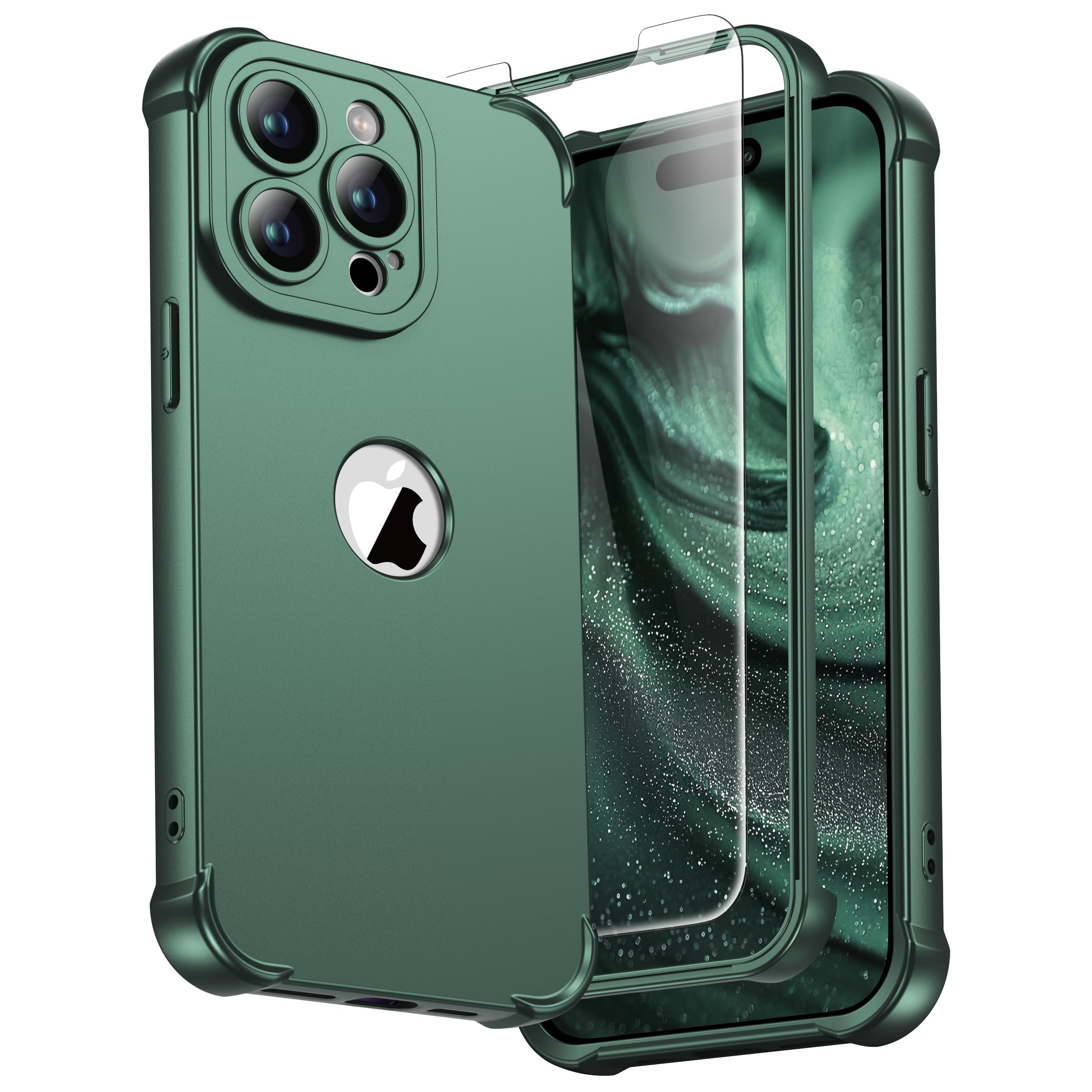 ORETECH for iPhone 15 Pro Max Case 6.7 inch, with [2 Pack Screen Protector] [Camera Lens Guard] [15FT Military Grade Drop Test] 360° Shockproof Slim Fit Design Rubber Bumper Phone Cover - Alpine Green
