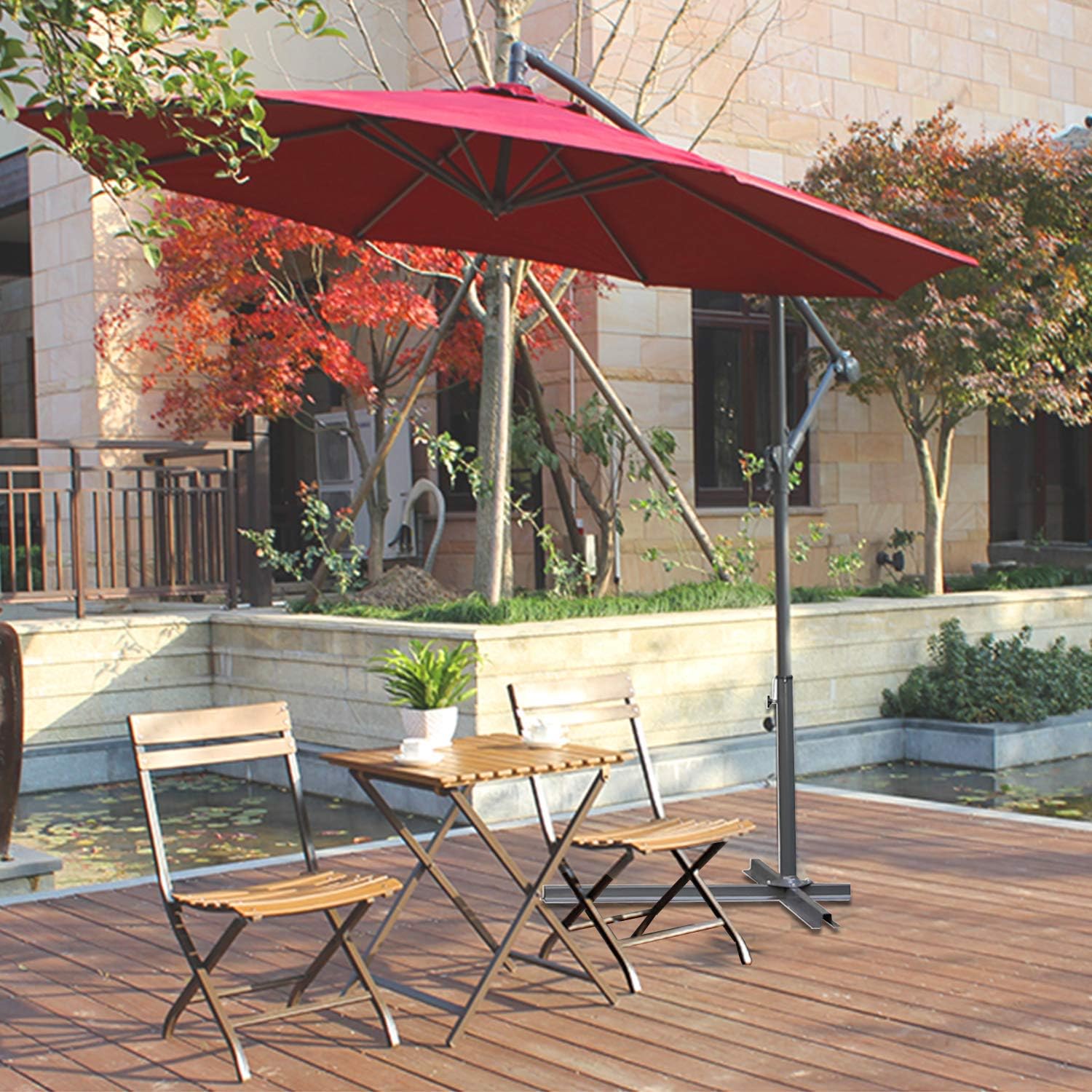 Hengda O 3m Garden Parasol Hanging Umbrella With Crank Handle Sun Protection For Outdoor Garden And Patio Blue Garden Outdoor Patio Sun Shade Aluminium Sun Shade Uv40 Parasols Canopies Shade Parasols