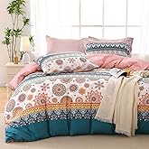 MUXHOMO Bed in a Bag Queen 7 Pieces, Queen Comforter Set Reversible Bohemian Botanical Flowers Design, Ultra Soft & Breathable Bedding Sets with Comforter, Sheets, Pillowcases & Shams