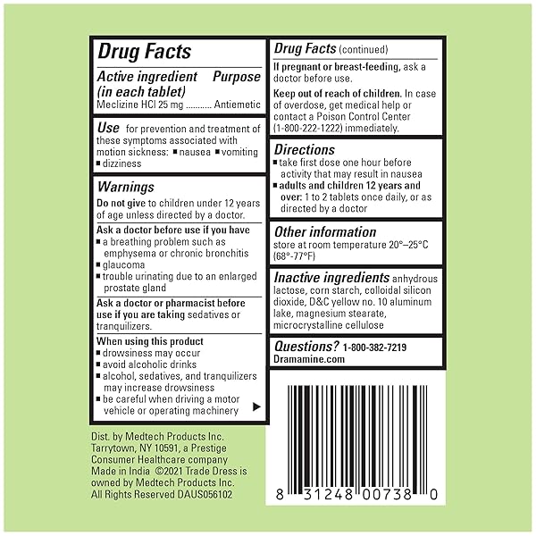 DRAMAMINE NAUSEA LONG LASTING, NAUSEA RELIEF, 10 COUNT