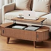 Pruchant Oval Lift Top Coffee Table with Storage, 47.2" Mid Century Modern Living Room Center Table with 180° Sliding Tambour