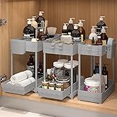 Sevenblue 3 Pack Under Sink Organizers, 2-Tier Multi-Use Kitchen and Bathroom Organizers and Storage with Sliding Drawers，Bathroom Cabinet Organizer (Gray, 12.8 Inch)