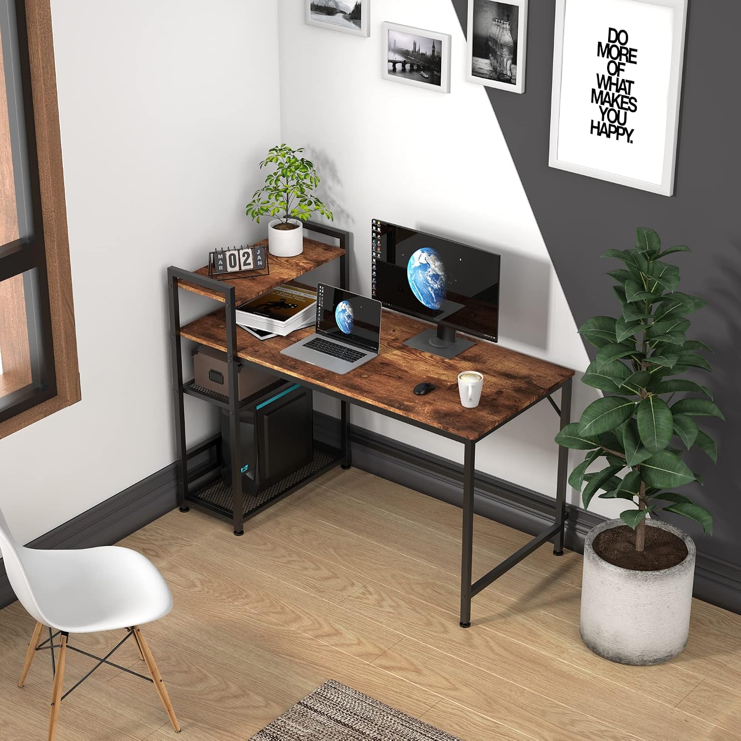 HOMIDEC Desk, 120x60cm Computer Desk with Bookshelf - Image 3