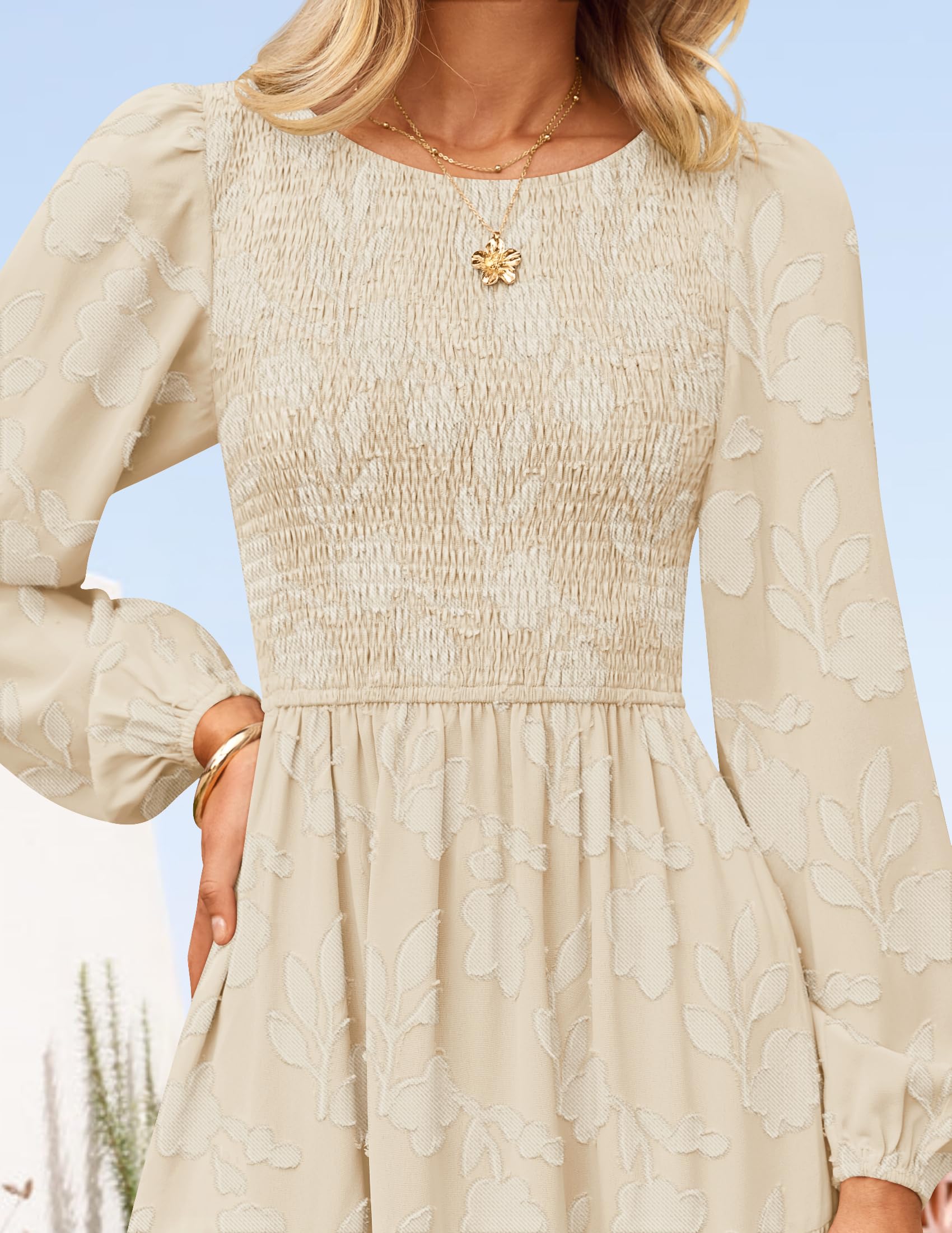 ZESICA Women's Fall Boho Floral Midi Dress 2025 Casual Long Sleeve Crewneck Flowy Wedding Guest Long Dresses