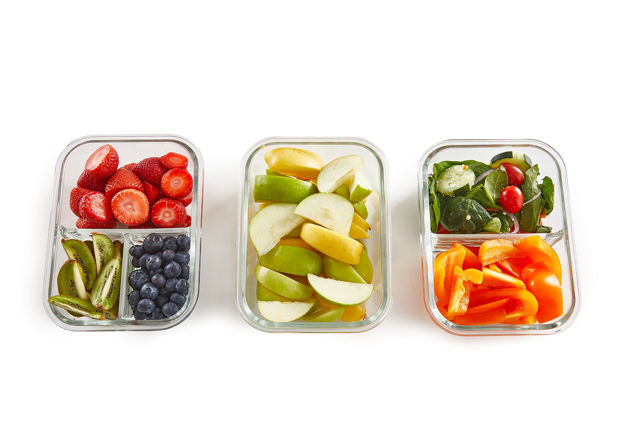 1, 2, 3 Compartment Glass Meal Prep Containers (3 Pack, 1000 ML)