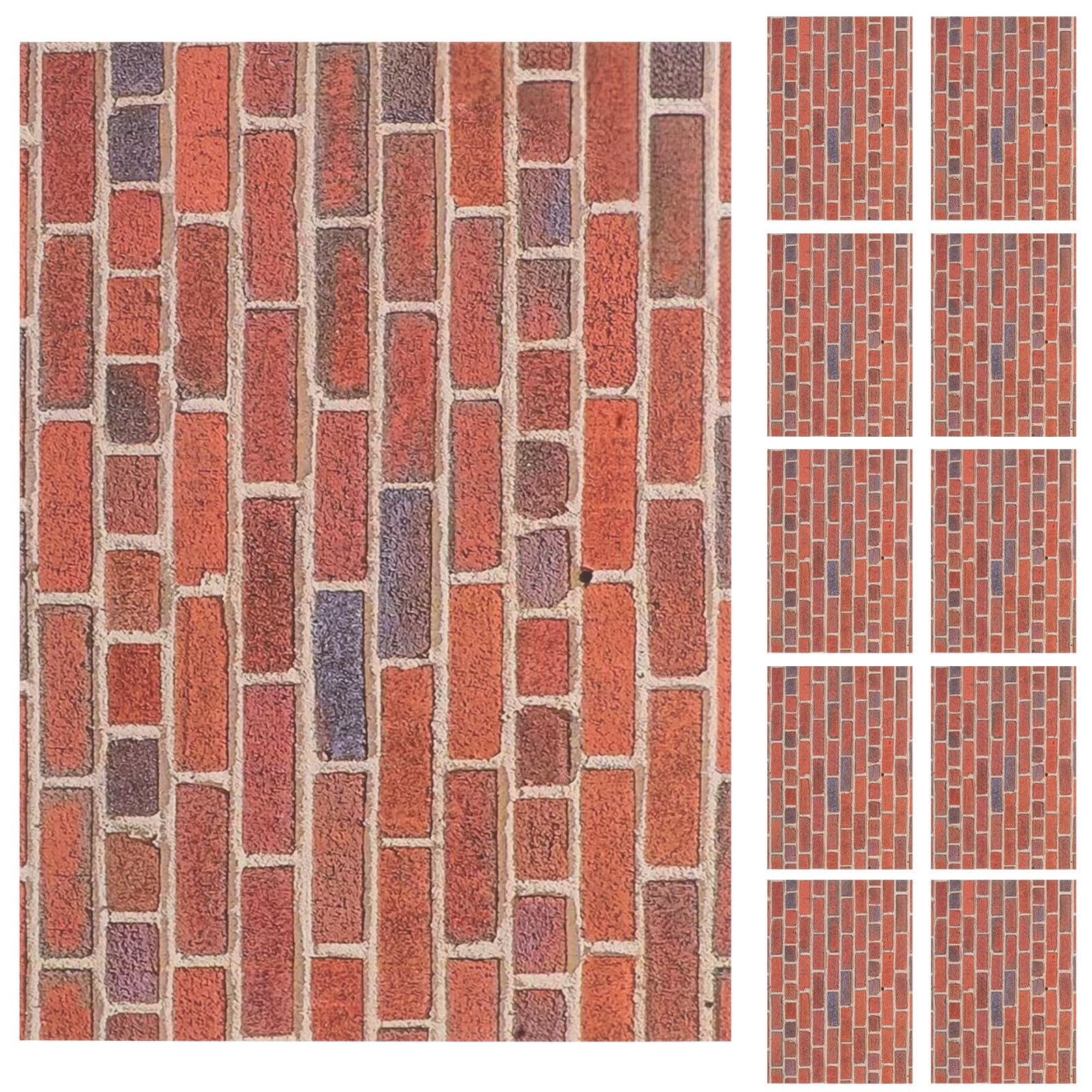 Veemoon 12 Sheets Dollhouse Wallpaper Peel And Stick, 1:12 Scale Self-adhesive Wallpaper And Flooring Sticker Miniature Red Brick Removable Wall Covering Diy Dollhouse Accessories