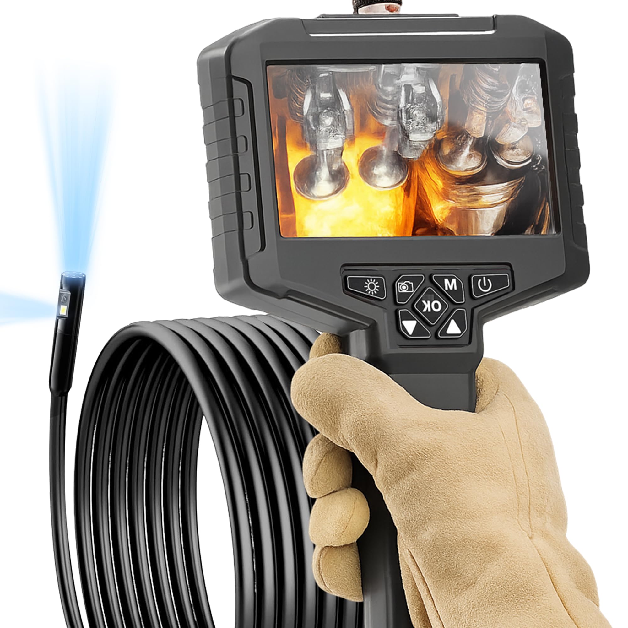 Photo 1 of [Dual-Lens] Inspection Endoscope, Industrial Borescope Camera with Light, IP67 Waterproof Drain Pipe Scope Camera, 16.5ft Semi-Rigid Cord Borescope with Light, 1080 HD Screen(32GB Capacity)