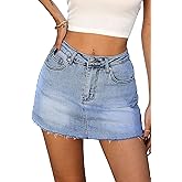 ELLEVEN Denim Skirt with Shorts Mini Skort - Casual Jean Skirts with Raw Hem & Pockets