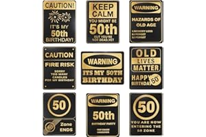 SUNPHOENIX Black Gold 50th Birthday Decorations - 9PCS Over the Hill 50th Birthday Decorations for Men Women Funny You're 50 Birthday Signs for 50 Birthday Party Door Window Decor Cheers to 50 Years Old Photo