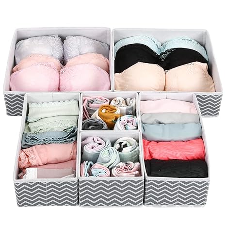 Umi. Essentials Set mit 6 faltbaren Ordnungsboxen, flexibel verwendbare schubladen organizer Aufbewahrungsboxen, Grau/Weiß We