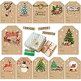 120 Pcs Tags, Self Adhesive Gift Tag Stickers, Holiday Labels for Presents, Santa, Snowman, Tree, Reindeer, 2 x 3 Inch, Kraft Paper Stickers
