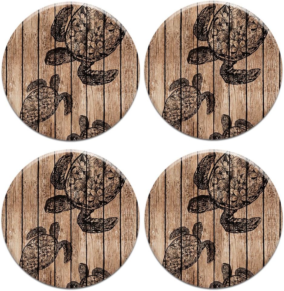 CARIBOU ROUND Ceramic Stone Coasters 4pcs Set, Mug Coffee Cup Place Mat Home Coasters for Hot & Cold Drinks, Turtle Wooden