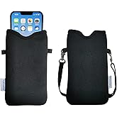 Tainada Men Women Neoprene Phone Sleeve Pouch Case Bag with Crossbody Strap/Neck Lanyard for iPhone 17/16/15 Pro Max, Air, 16/15 Plus, 16e; Samsung S25, A56, Google Pixel 10 (Black)