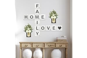 TenXVI Designs Family Home Love Rustic Crossword Wall Decor, 5"x5" Wood Tiles, For Living Room, Farmhouse, Family Wall Decor and, Wall Sign for Family Room, Housewarming Gift