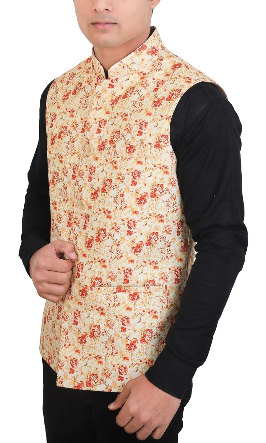 la rainbow casual silk blend printed nehru jacket for men/boys