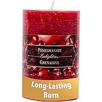 Kiera Grace Enlighten Pillar Candles - 4" H x 3" Dia, Pomegranate Fragrance, Garnet- Smokeless Dripless Natural Scented Candl