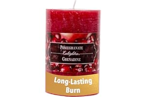 Kiera Grace Enlighten Pillar Candles - 4" H x 3" Dia, Pomegranate Fragrance, Garnet- Smokeless Dripless Natural Scented Candl